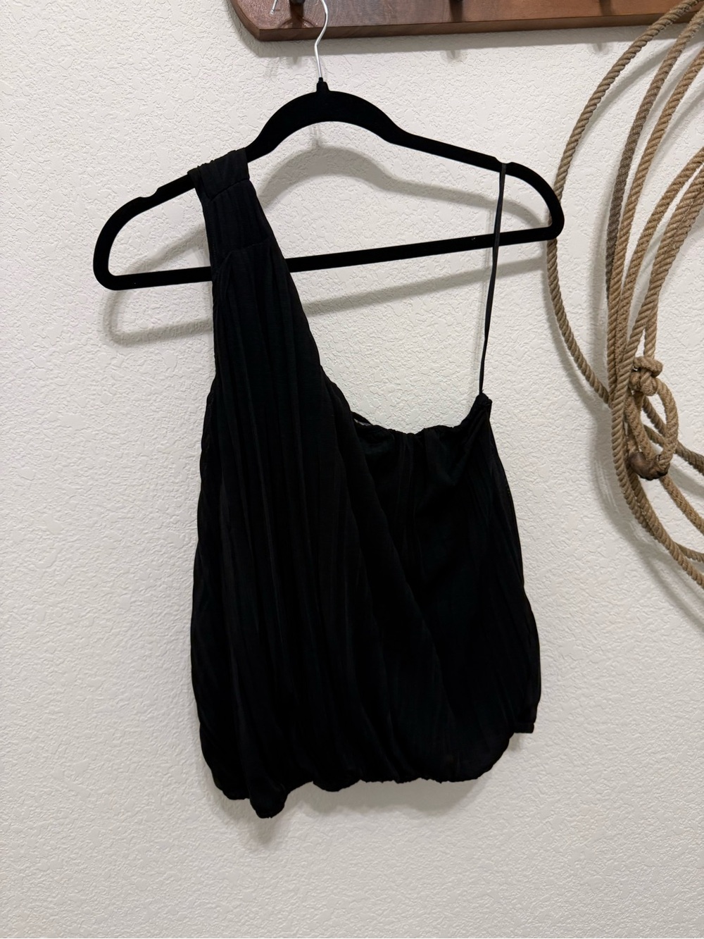 Free People Black One-Shoulder Pleated Camisole